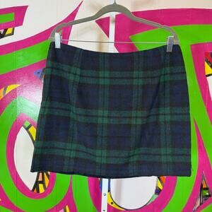 Elegant Green and Blue Mini Pencil Skirt for Casual Wear, Wool Blend. Size Large